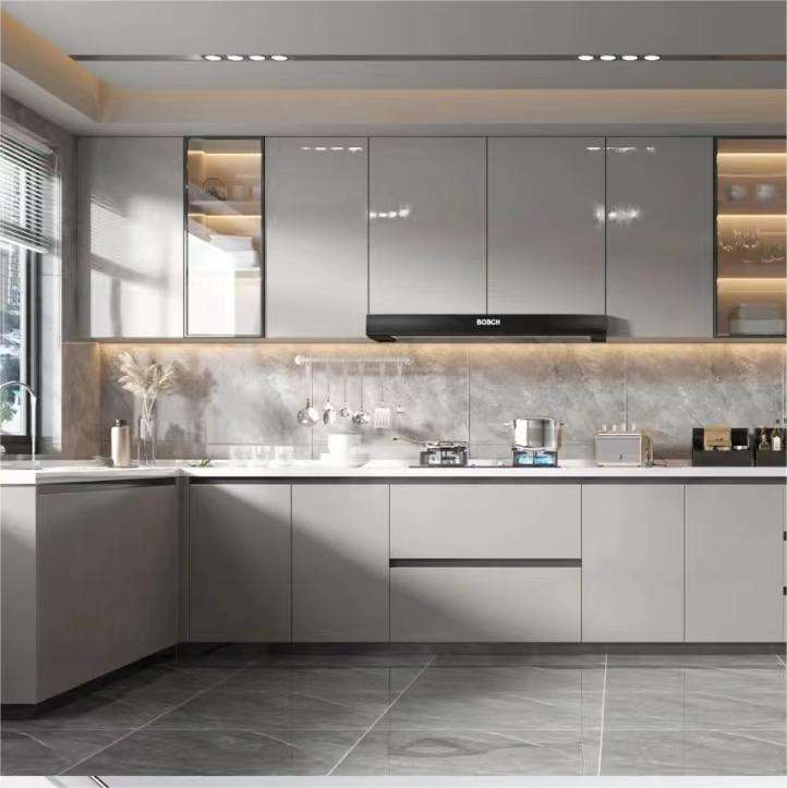 Custom Hutch Outdoor Kitchen-Furniture Solid Wood Cabinetry Luxury Kitchen Cupboards Design Made Modular Stainless Steel Aluminium Shaker Island Display Cabinet