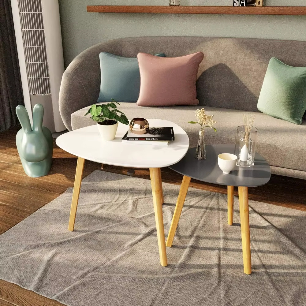 Set 2 Modern Minimalist Bamboo Nesting Coffee Table Side Table End Table Durable Lacquer Finish for Living Room Home Furniture