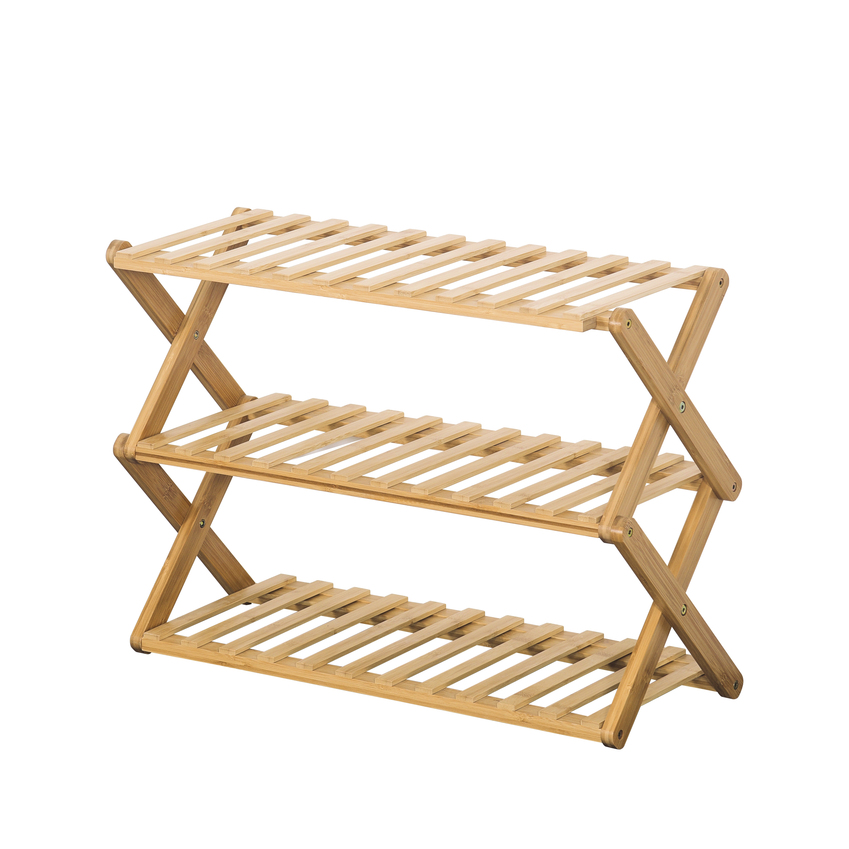 Modern Durable 3-Tier Bamboo Shoe Rack Bench with Storage Shelves for Living Room Entryway