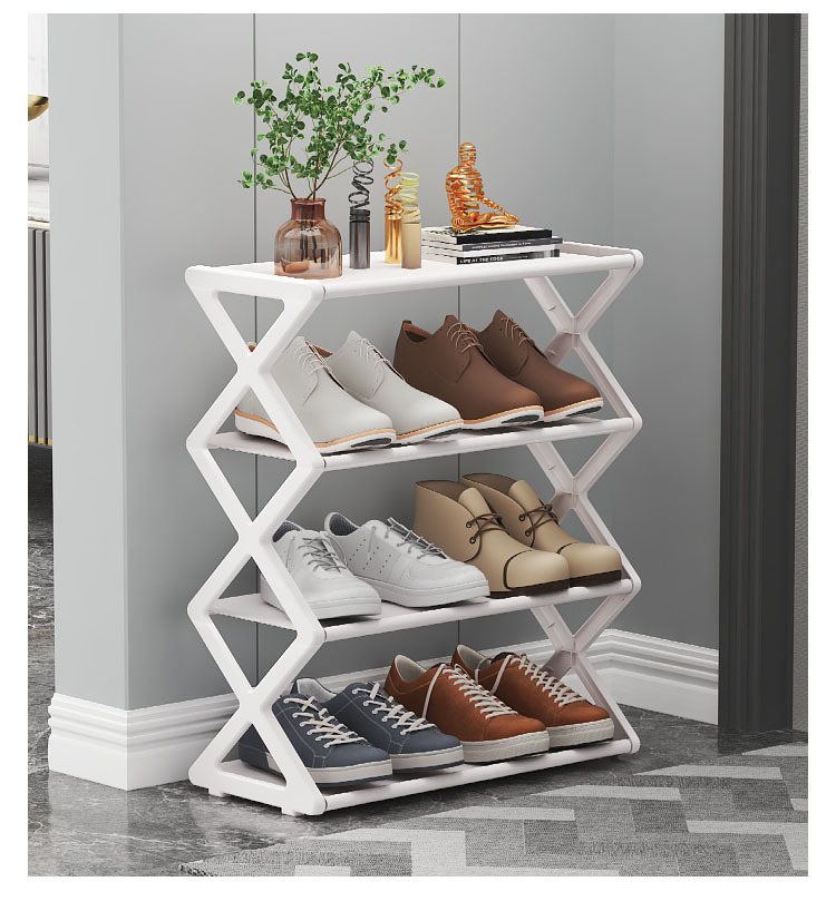 Cedar Space Household Simple X-Shaped Shoe Rack Multi-Functional 4 Layer Steel Pipe Assembly Shoe Cabinet for Student Dormitory Doorway