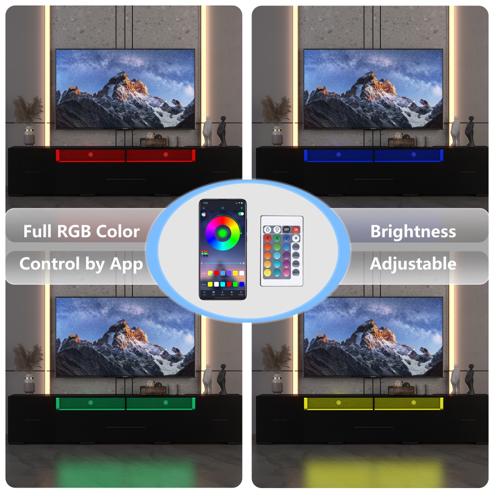 TV Console with Storage Cabinets, Remote, APP Control Long LED TV Stand, Full RGB Color Selection