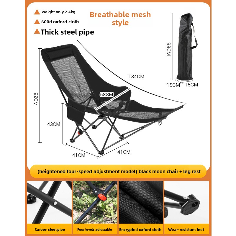 Portable Aluminum High Back Camping Lounge Chair 3 Adjustable Folding Recliner Leg Rest Oxford Fabric Modern Outdoor Picnic