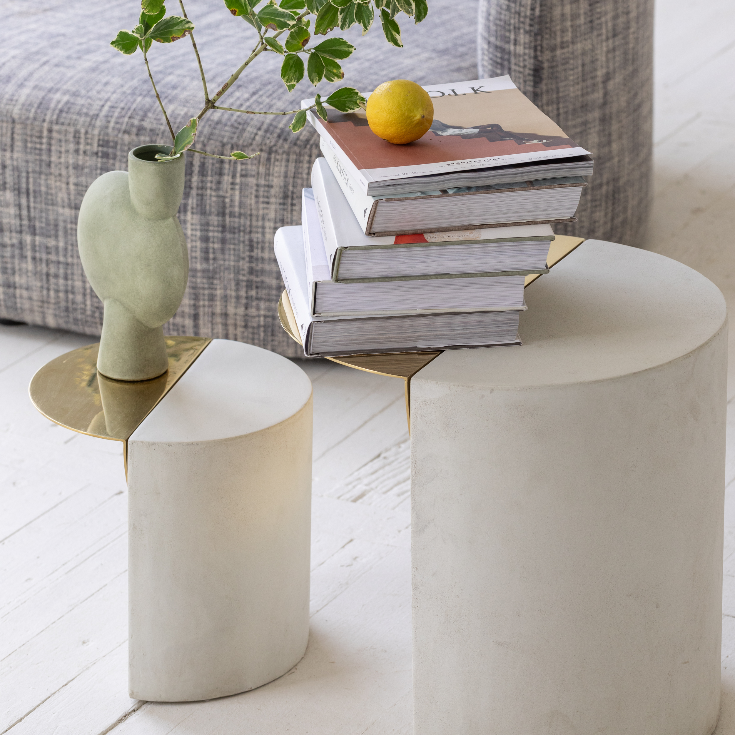 Vintage Concrete Stacking End Side Tables Nightstands Round Nesting Coffee Tables Centre Table
