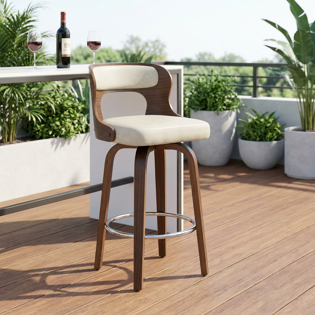 PU Synthetic Leather Modern Eco-Friendly Bar Stools Counter High Chair Swivel Bent Wood Adjustable Dining Kitchen Living Room