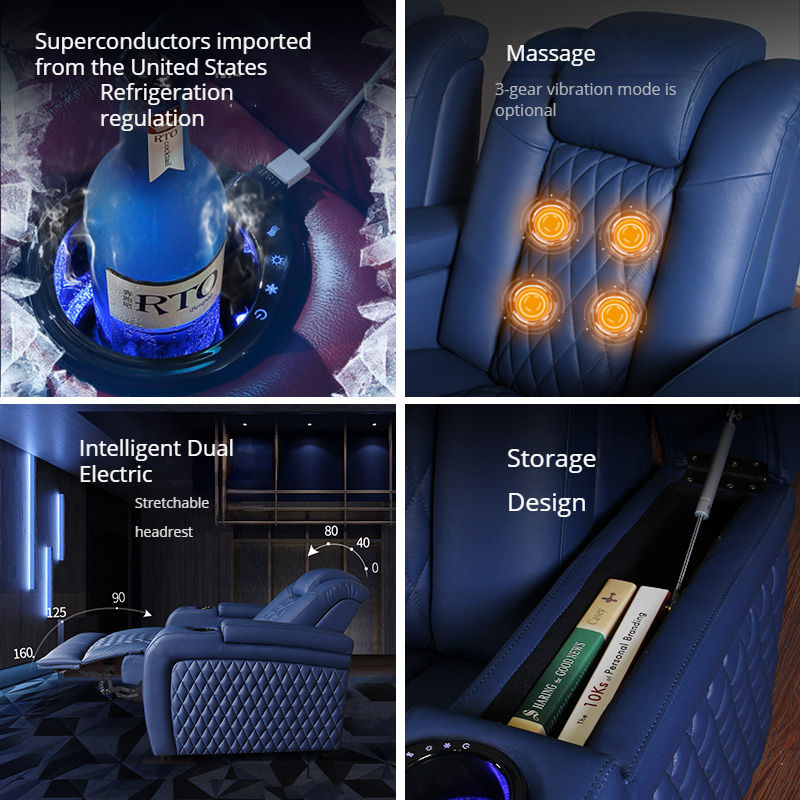 NEW Italian Leather Home Cinema Sofa Comfortable Theatre Seat Electric Recliner Chair with Wireless Charger and Led Lights