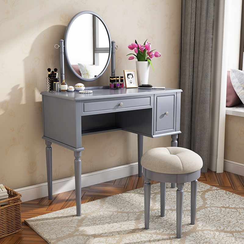 Big Round Mirror Bedroom Make up Table Luxury Modern Dressing Table Leather Dressing Vanity Table with Drawer