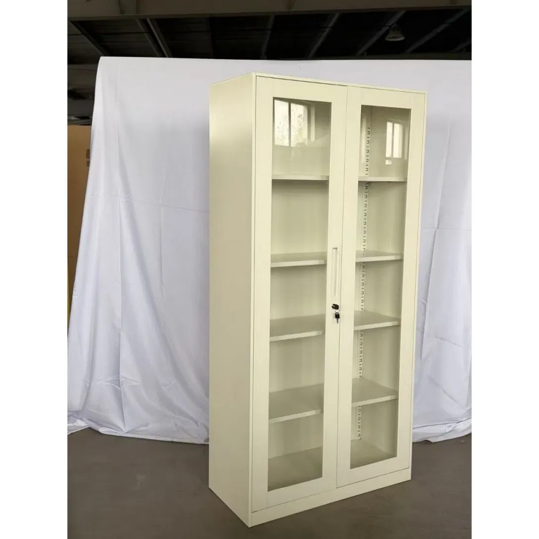 Eggshell White Narrow Frame Glass Front Display Cabinet for Antique Shop Curio Collection