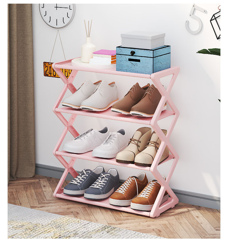 Cedar Space Household Simple X-Shaped Shoe Rack Multi-Functional 4 Layer Steel Pipe Assembly Shoe Cabinet for Student Dormitory Doorway