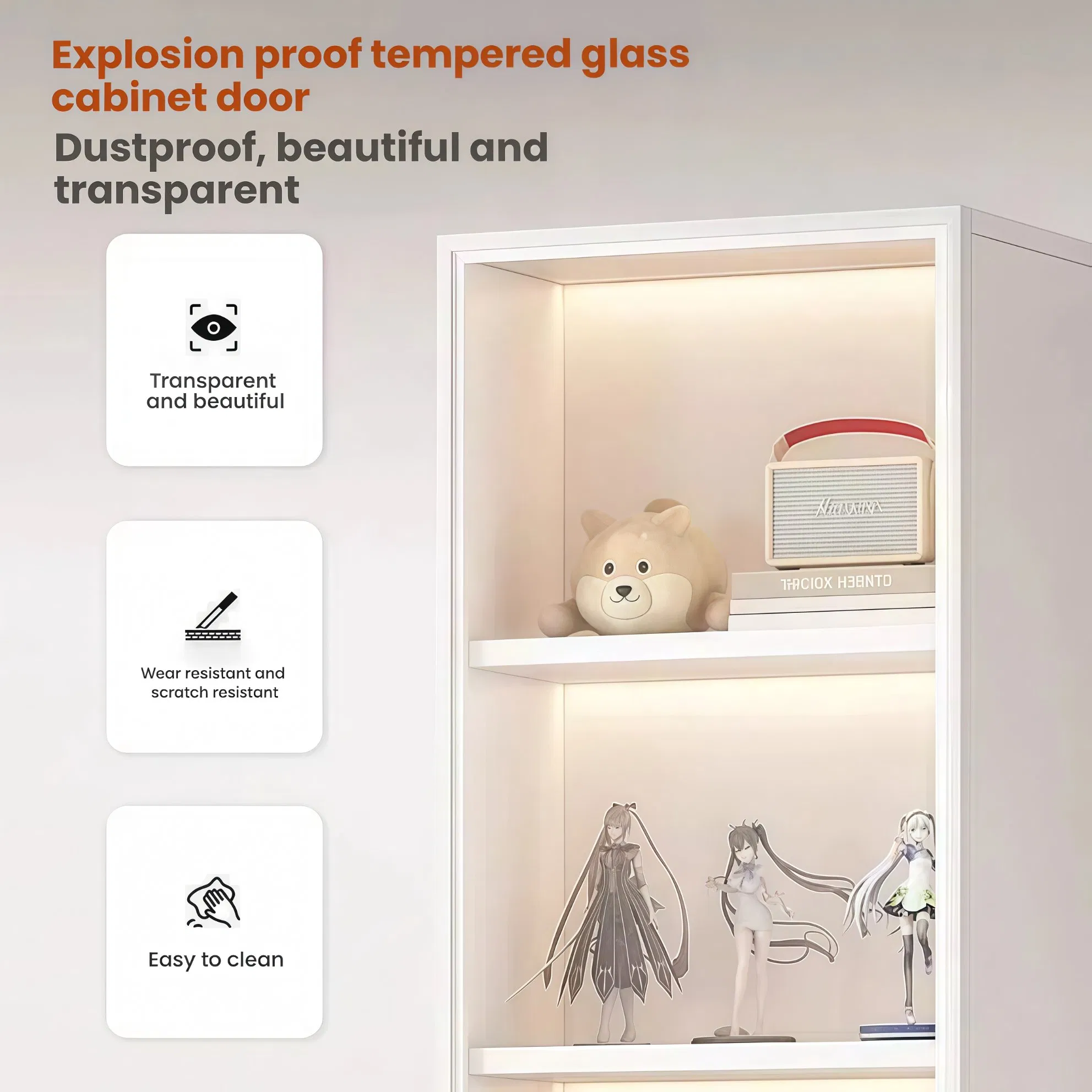 Stylish Glass Display Cabinet Action Figures Storage Cabinet Wooden Display Rack Showcase for Collectors