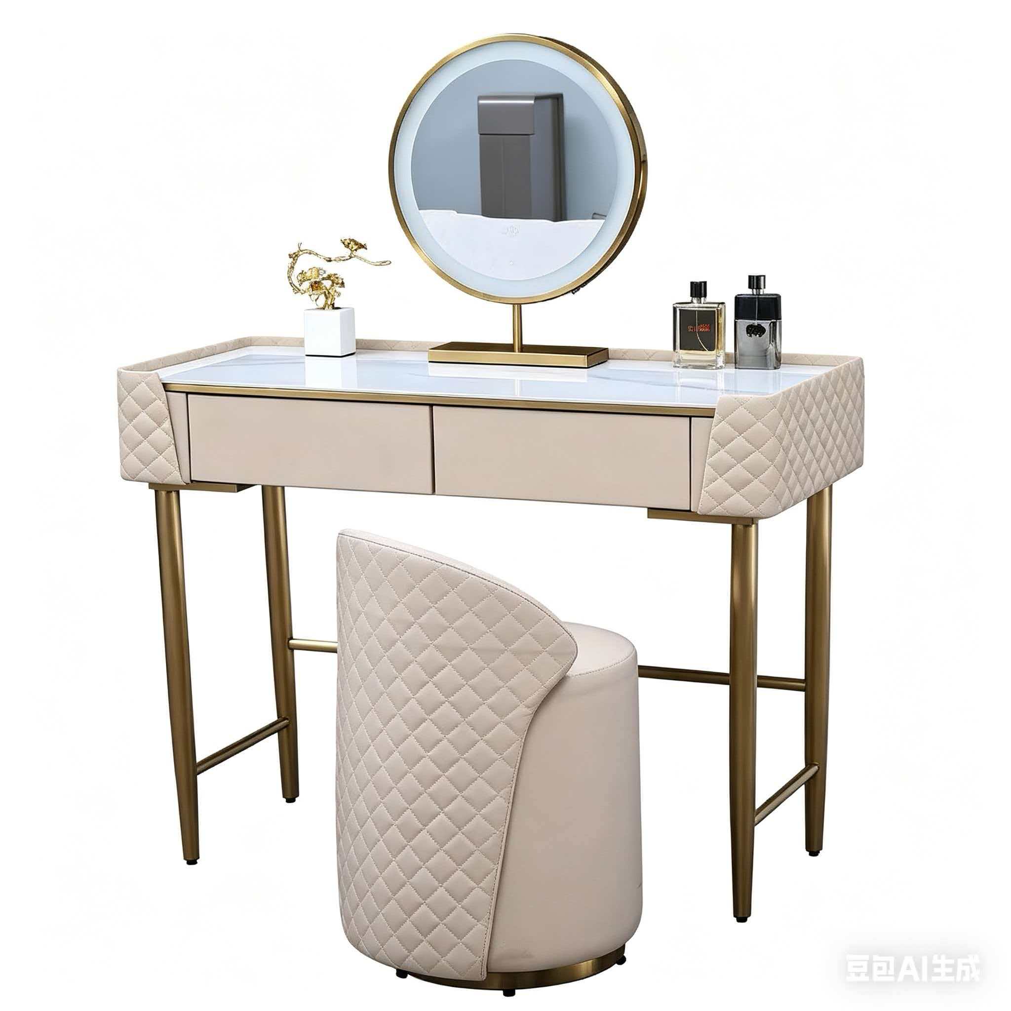 Modern Foldable 120x40x75cm Mirrored Vanity Dressing Table with LED Lighted Mirror and 2 Drawers for Bathroom