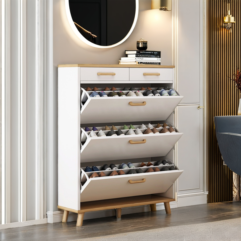 Modern MDF Wooden Shoe Cabinet Small Apartments Simple Home Furniture Shoe Storage Shoe Cabinet With Sliding Door
