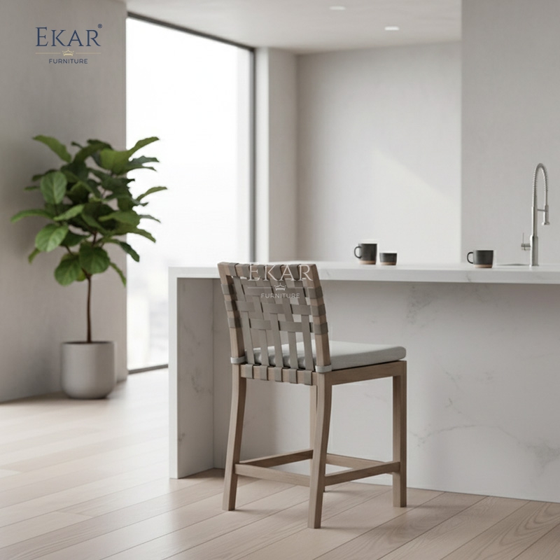 EKAR Horizon Modern Bar Stool | Luxury Woven Strap Counter Stool | EKAR FURNITURE Custom Seating