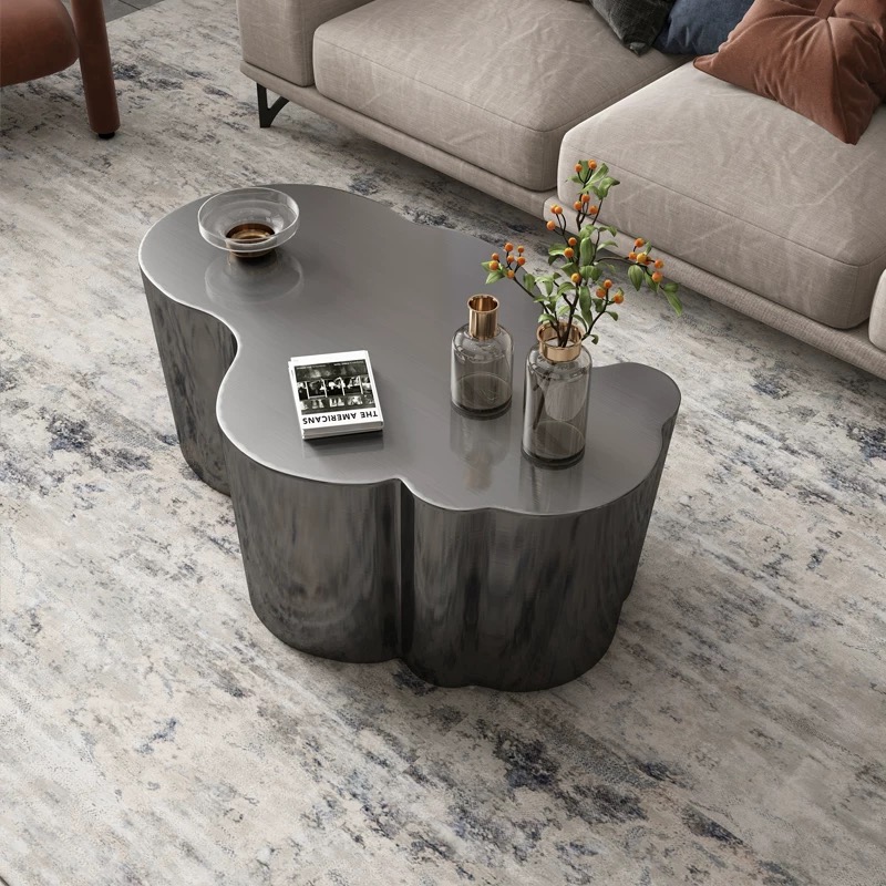 Light Luxury Black Cloud Shape Coffee Table Stainless Steel Metal Apartment Living Room Side Table