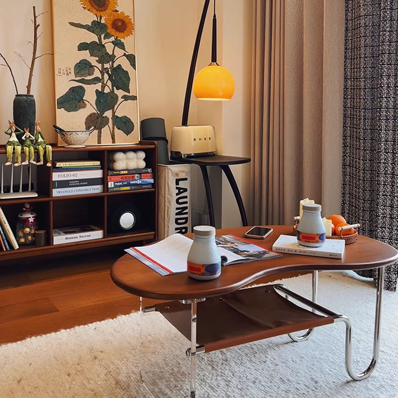 Medieval Style Living Room Center Furniture Stainless Steel Legs End Table Wooden Simple Coffee Table