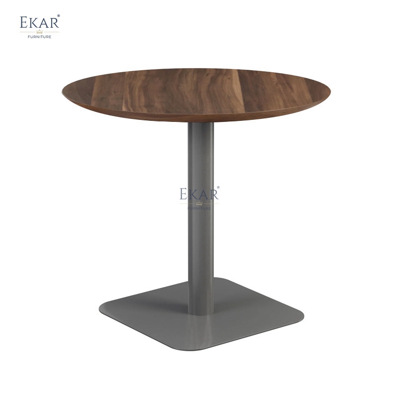 Modern Round Wood &amp; Leather Side Table | Luxury End Table | EKAR Villa &amp; Hotel Living Room Furniture