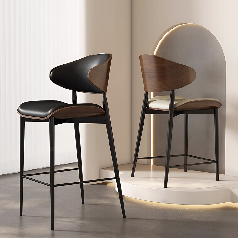 Light Luxury Modern Leather High Back Bar Stool with Metal Legs Eco-Friendly for Living Room Outdoor Dining and Home Use