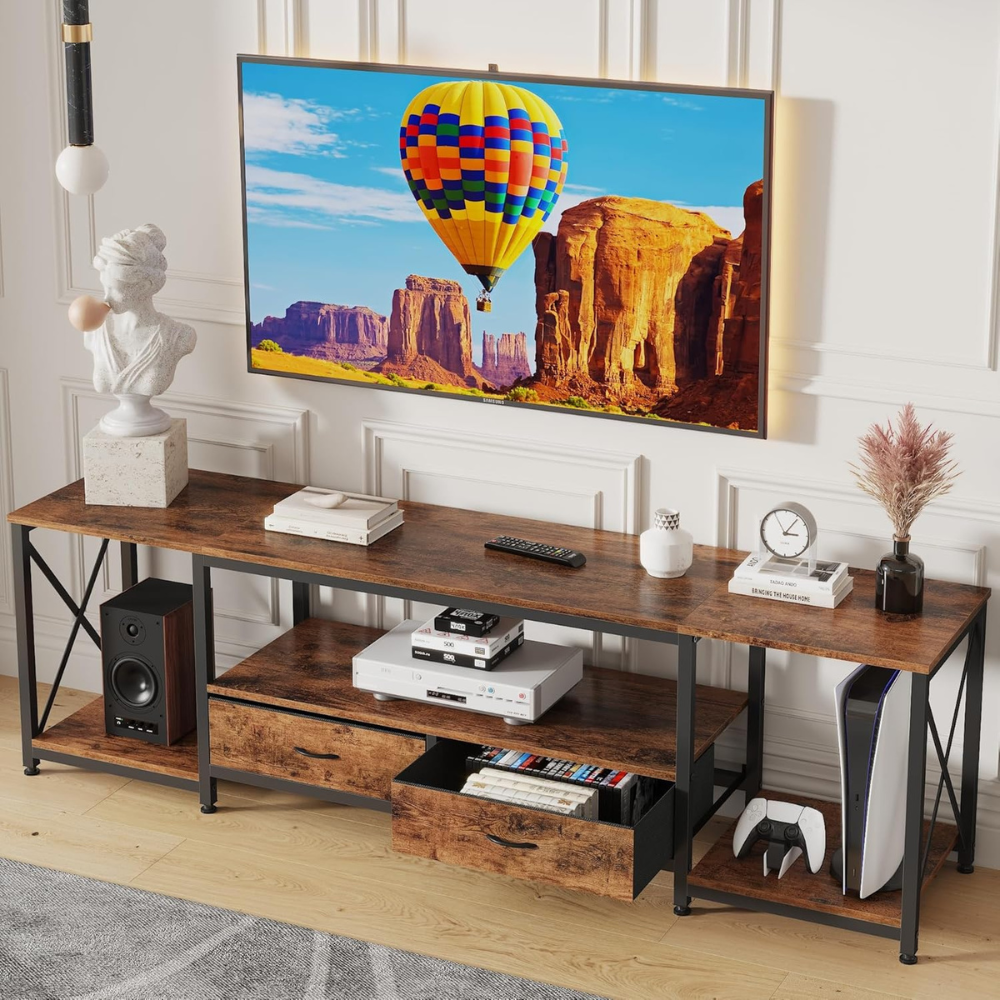 Modern TV Stand with 2 Storage Drawers Stylish Entertainment Unit with Heavy Load Capacity &amp; Ample Storage