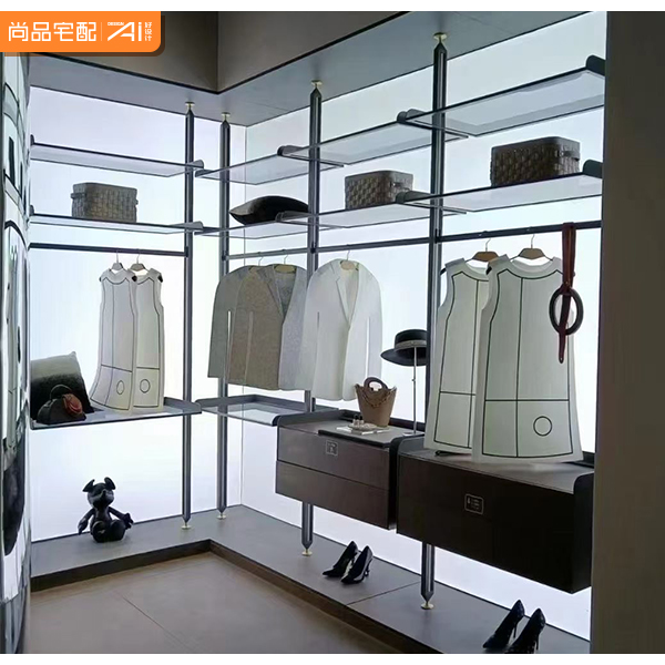 Luxury Contemporary Metal Glass Wardrobe with Backlit LED Strip Extendable Customizable Size and Material