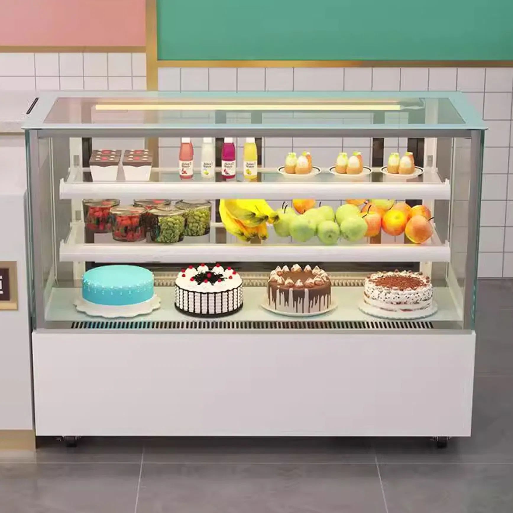 Small-Scale Bakery Display Cooler Square Cake Cabinet with Curve Glass for Cupcakes and Pastry Chocolate Refrigerator