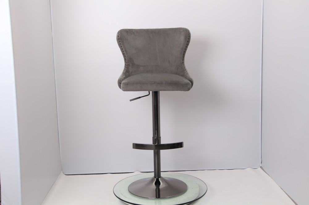 Modern Grey Velvet Bar Stool Adjustable Swivel Counter Height Stool for Kitchen Island &amp; Bar