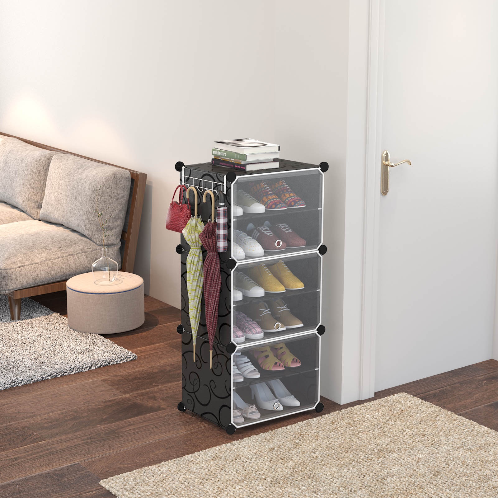 12 Pair Custom Plastic Waterproof Folding Shoe Cabinet Portable Shoe Rack for Home 3 Door Plastic Shelves Shoe Rack Organizer