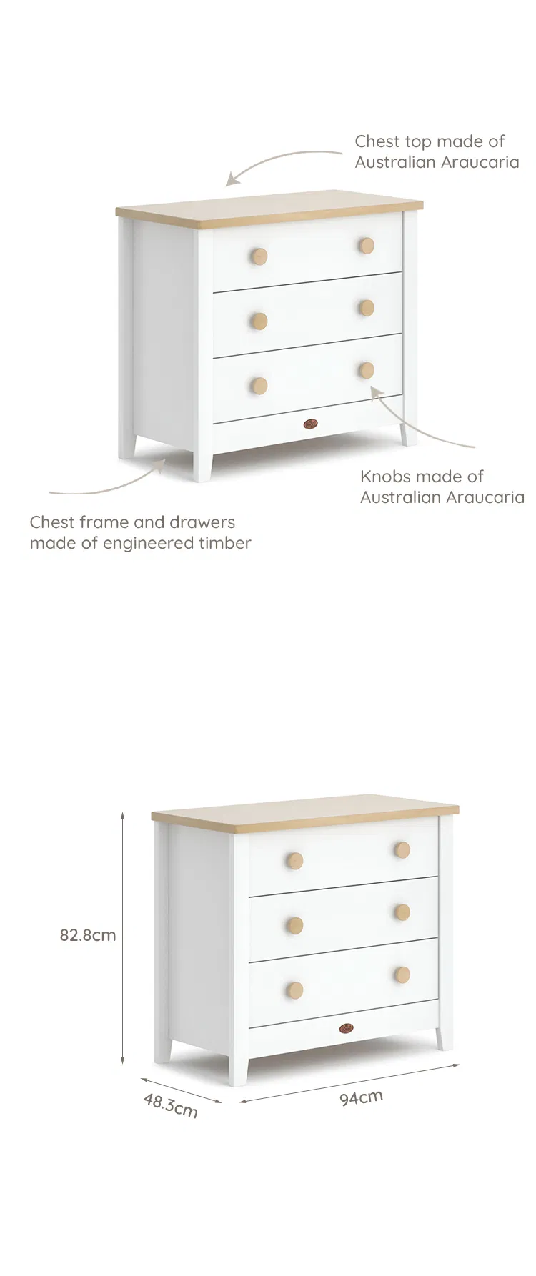 Nordic Modern Kids Wooden Storage 3 Drawer Cabinet Chest of Drawers