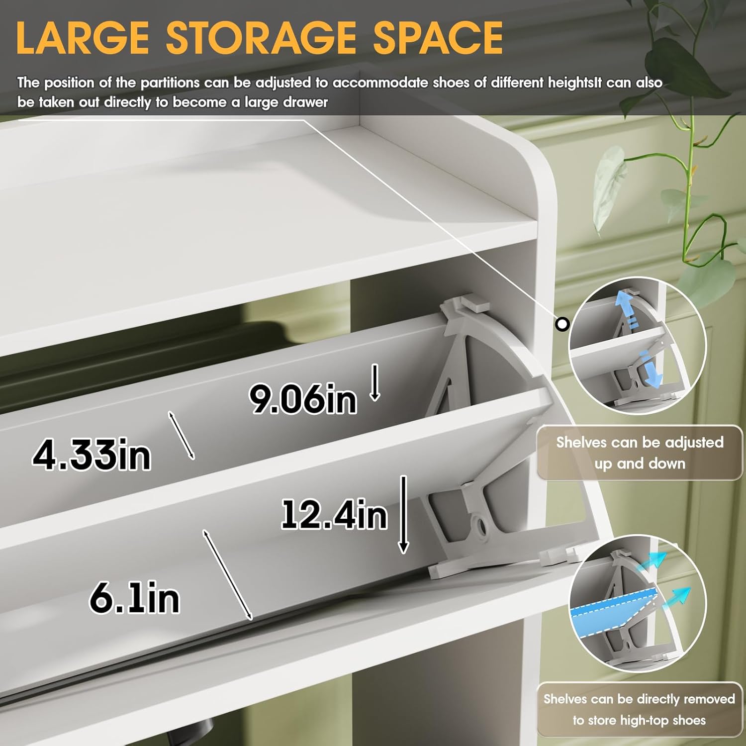 Factory Direct Wholesale Modern Green Shoe Cupboard, Wooden Shoe Storage Cabinet up to 20 Pairs with 3 Shutter Doors
