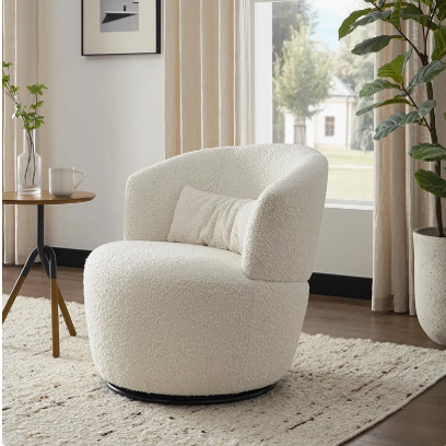 Swivel Single Accent Chair with Faux Lambswool Upholstery &amp; Sturdy Metal Frame for Apartment Living Room Hotel Lobby Seating