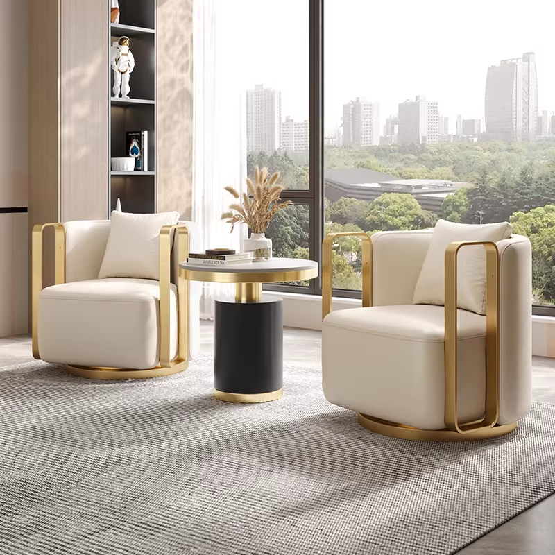 Luxurious Modern Stainless Steel Armchair Italy Postmodern Accent Swivel Revolving Chair Living Room Bedroom Bar Hotel Leisure