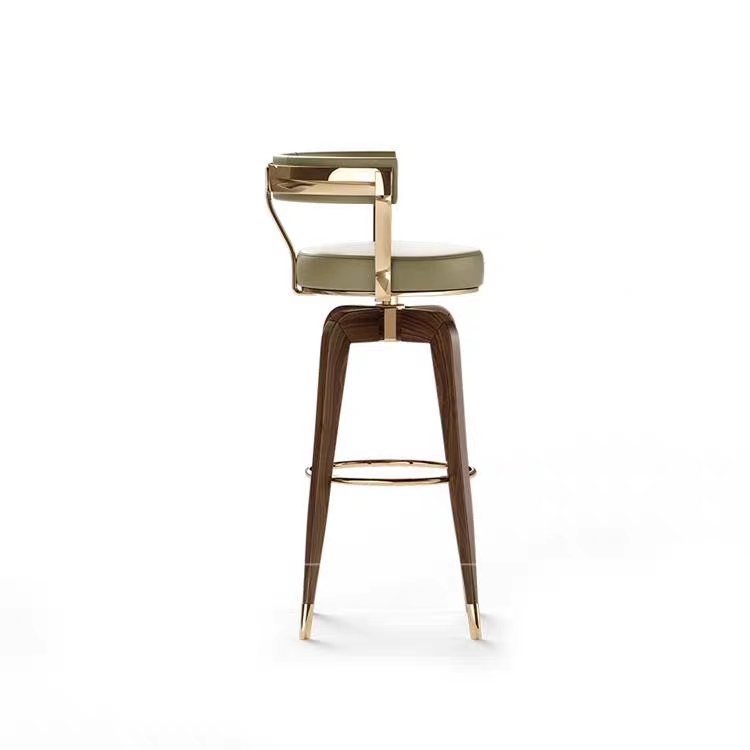 Nordic Luxury Modern Solid Wood Frame Leather Upholstered Bar Chair for bar Coffee Round Shape Round Shape Swivel bar Stool