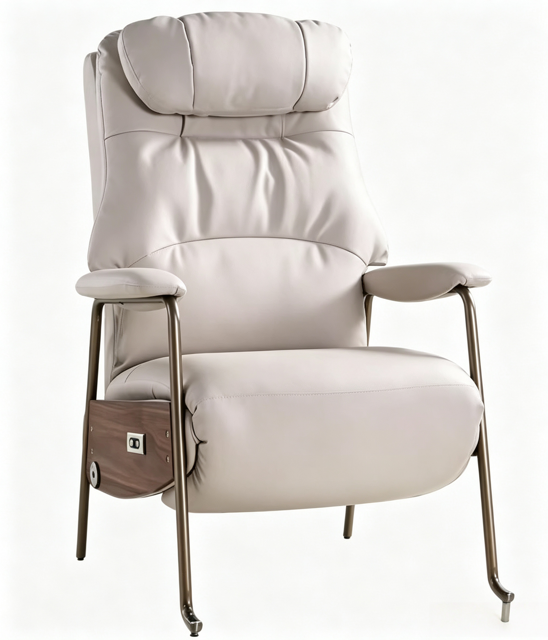 Luxury Modern Adjustable Leather Recliner Armchair Electric Lounge Chair with Wood Detail for Living Room Bedroom Home Office