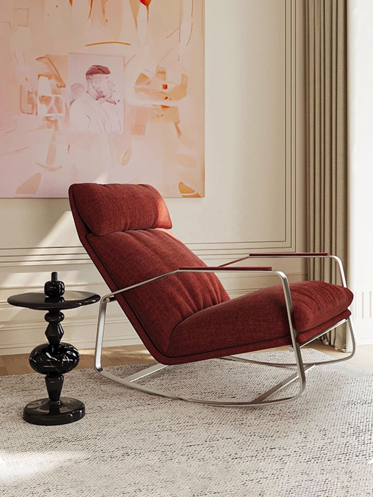 Modern Comfortable Quiet Lounge Chair Living Room Stainless Steel Cozy Rocking Chair