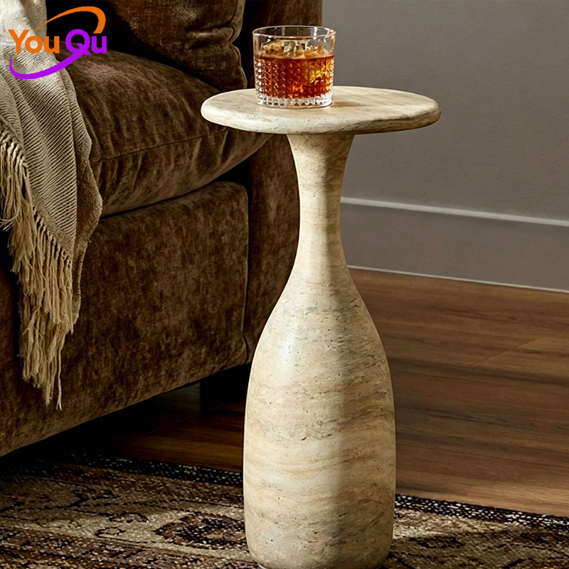 Beige Fiberglass Vase-Shaped Side Table Modern Minimalist Accent End Table for Living Room Bedroom