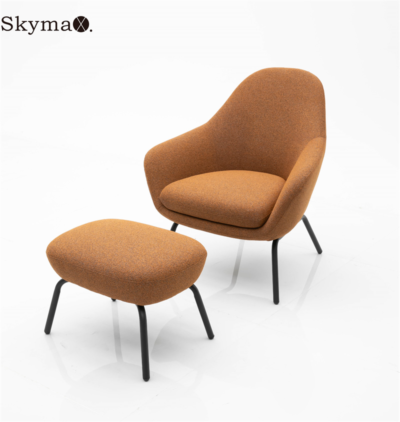 Skymax Chaise Lounge Chair with Ottoman Steel and Wooden Arm Chair Conference Guest Chairs Chaise Lounge for Living Room