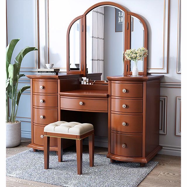 High-end Modern Minimalist Solid Wood Bedroom Vanity Table 9 Drawers Integrated Storage Cabinet New Makeup Bedroom Furniture