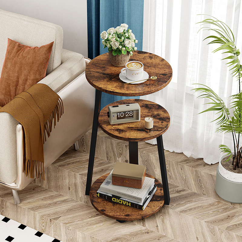 Modern Luxury Three-Layer Coffee Table Elegant Marble Side Tables Elegant End Tables for Small Apartment Home Wooden Panel