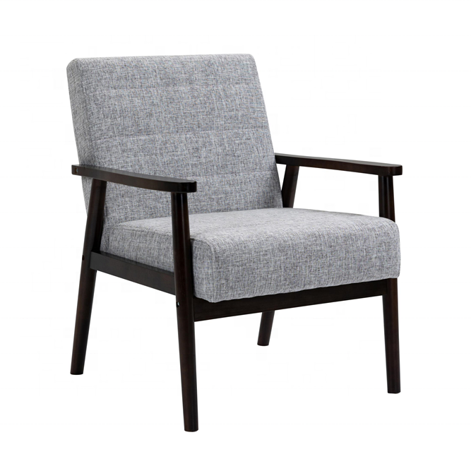 Modern Upholstered Accent Chair Comfy Armchair Tufted Button Linen Fabric Single Sofa Arm Chair Living Room Furniture