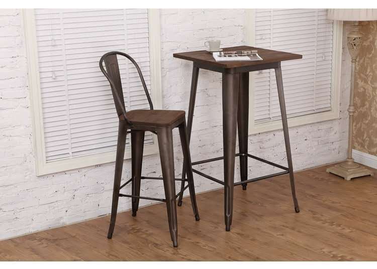 Cheap Commercial Furniture Metal Counter Height Bar Stool with Backrest and Solid Wood Seat for Kitchen Bar