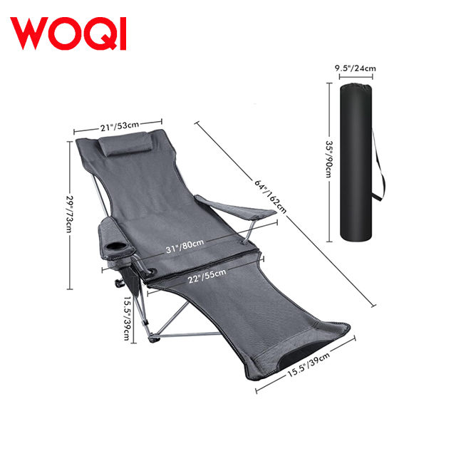 WOQI Modern Durable Oversized Folding Lounge Chair-Portable Outdoor Metal Garden Chair for Beach Camping &amp; Travelling