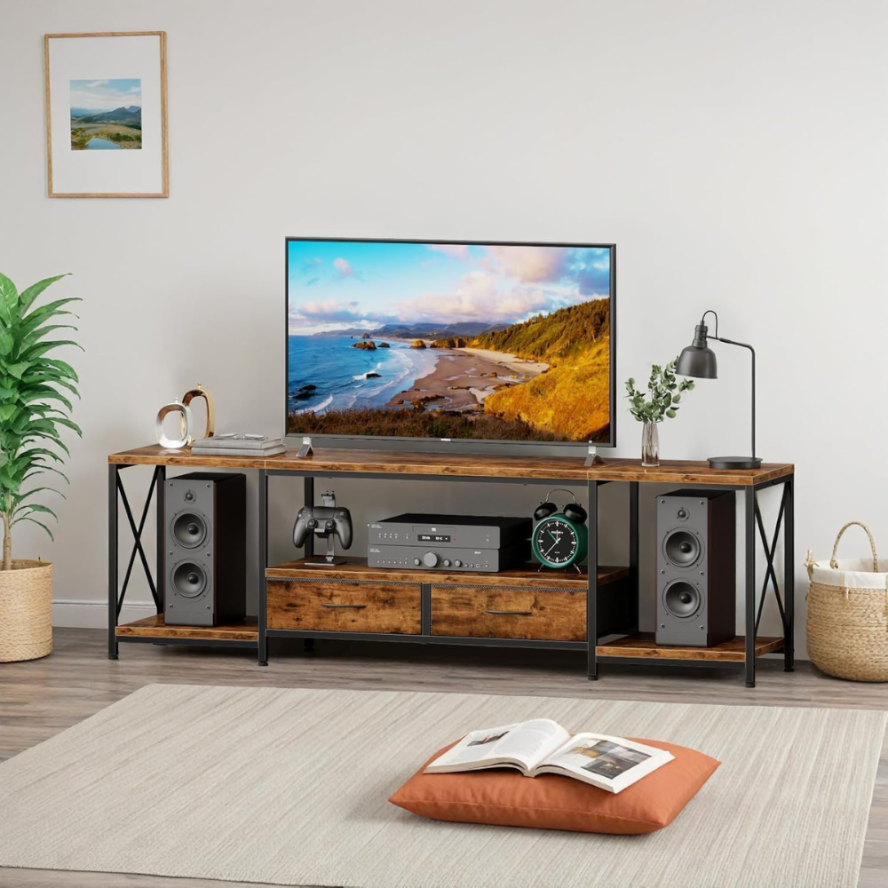 Modern TV Stand with 2 Storage Drawers Stylish Entertainment Unit with Heavy Load Capacity &amp; Ample Storage