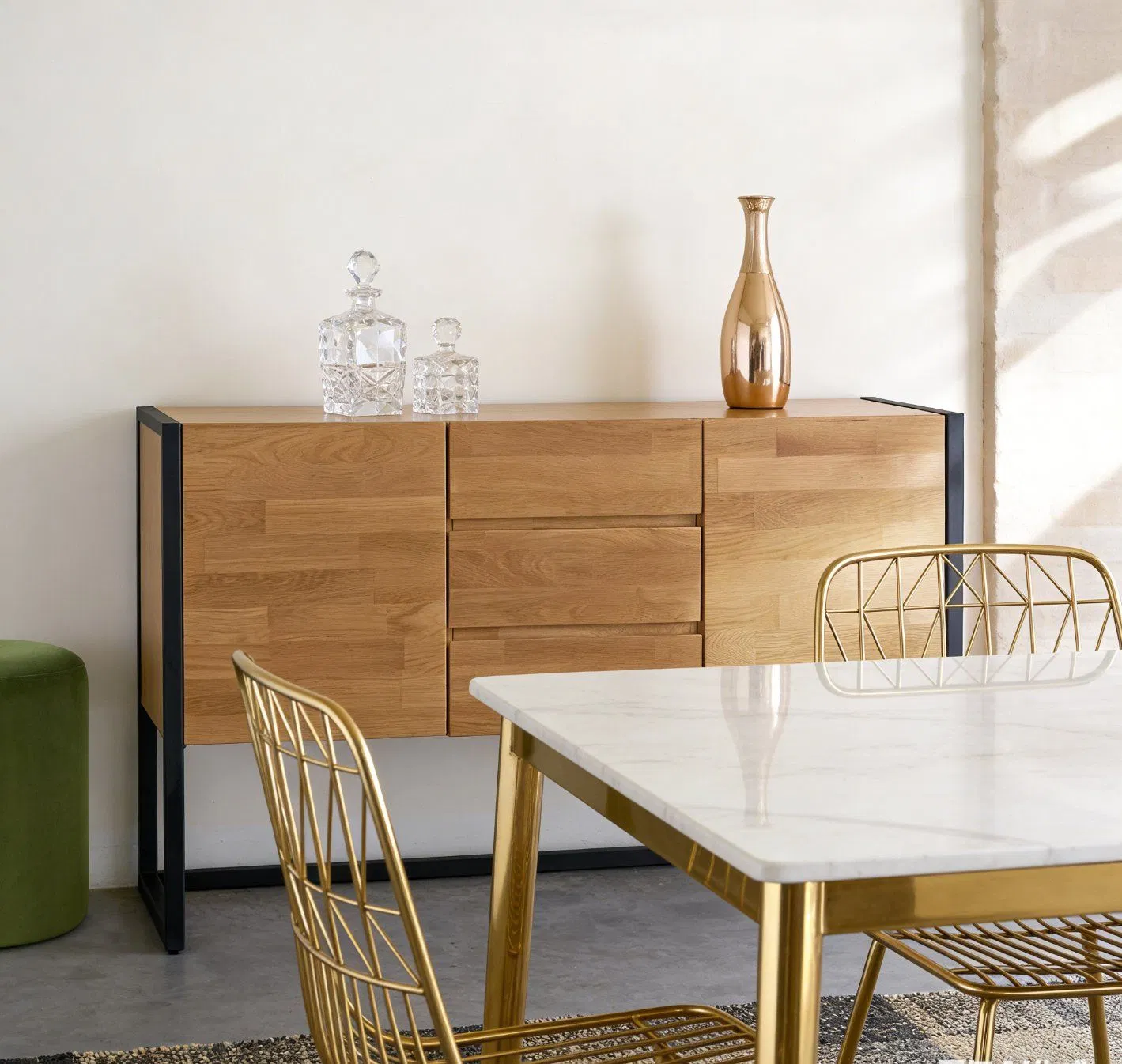 Space-Efficient Solid Wood Display Cabinet with Dual-Access Storage &amp; Open Shelf Top for Entryway Display