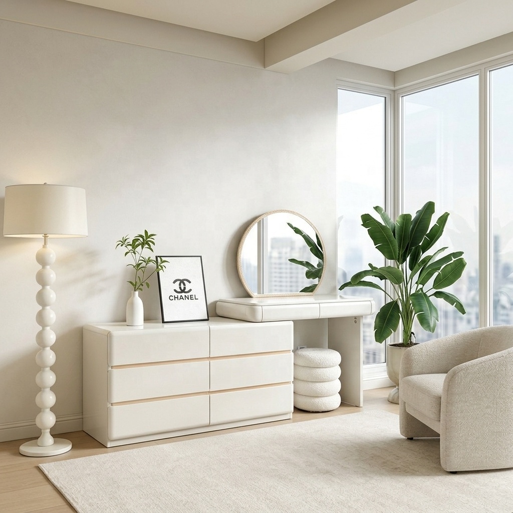 Modern Wood Dressing Table with Lighted Mirror and Storage for Bathroom Use Customizable Sizes