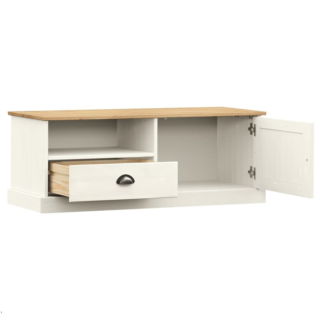 Solid Wood TV Stand White 41.7x15.7x15.7 Inches Storage Living Room Furniture Scandinavian Design