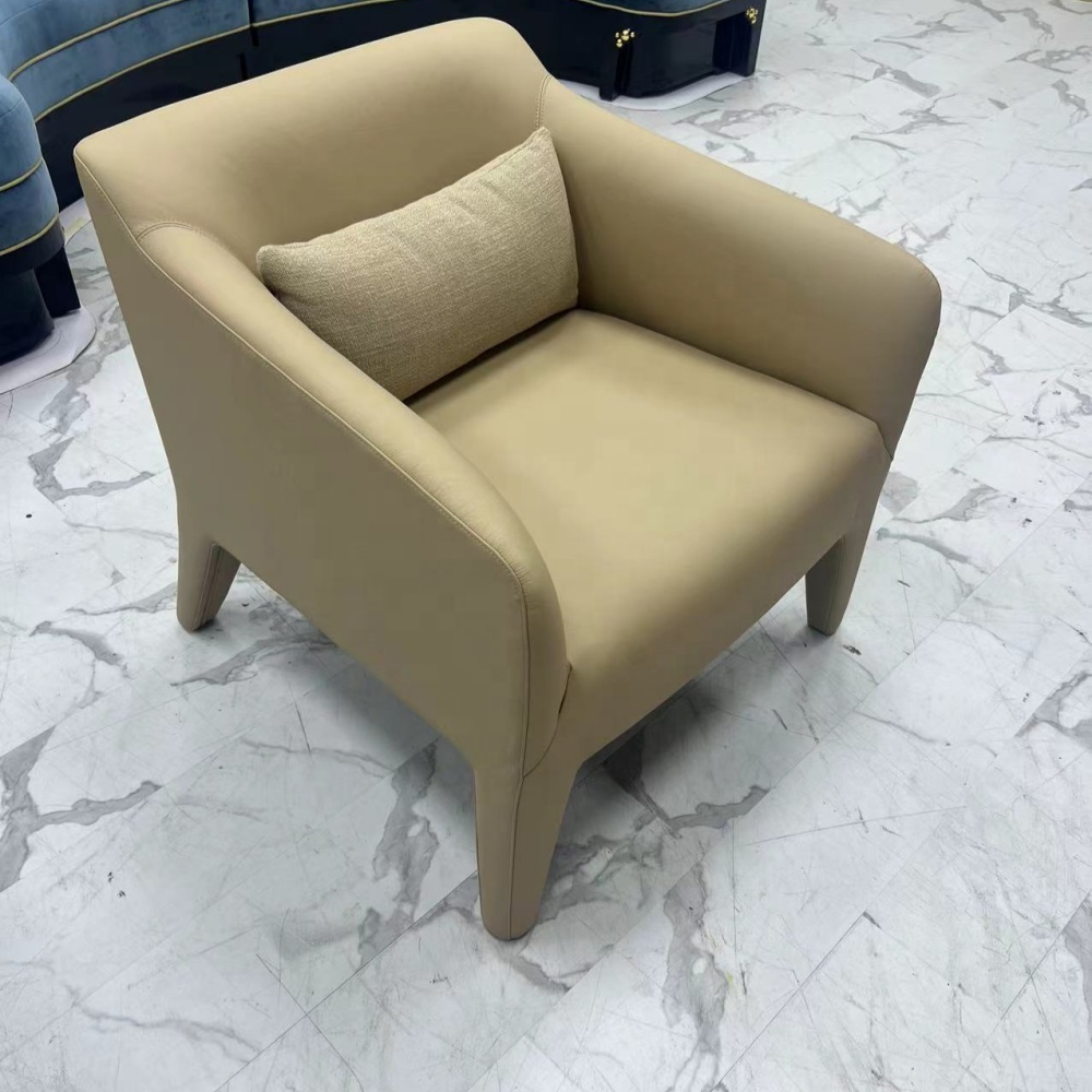 Fully Leather Upholstered Convertible Leisure Armchair with Cushion for Living Room Apartment &amp; Hotel Use