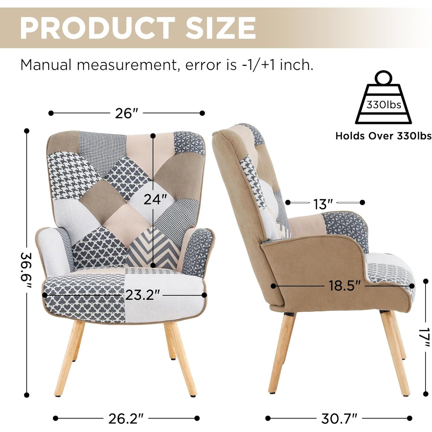Modern High Back Square Armchair Memory Foam Colorful Patchwork Design Steel Frame Wood Finish Living Room Bedroom Dining Hotel