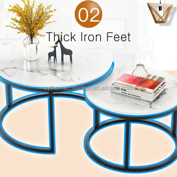 Nordic Luxury Simple and Modern Metal Stone Gold Nested Coffee Table MDF Style Extendable Sofa Side Table for Living Room