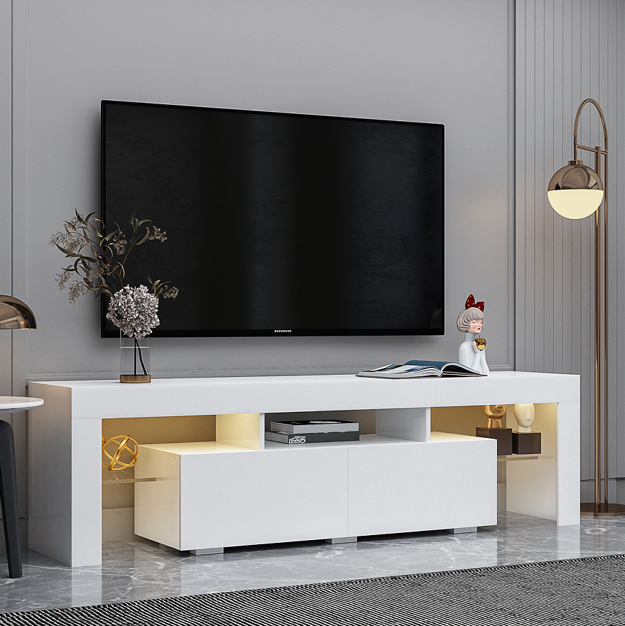 Modern Wood TV Stand with Adjustable Storage Shelves and TV Lift Fits 60-64in TVs for Living Room Hotel or Office