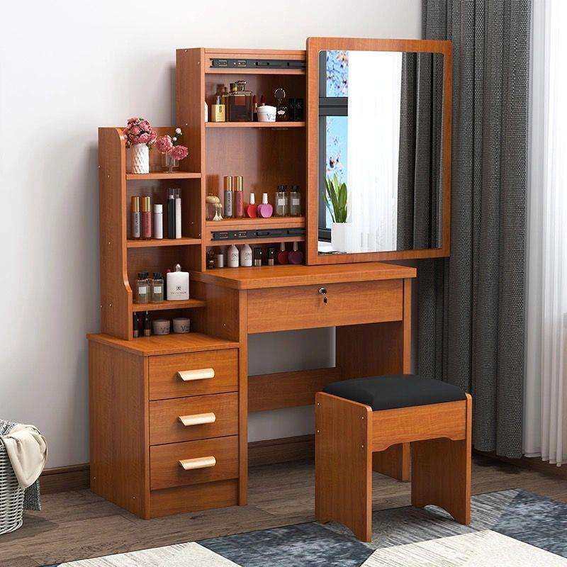 Modern Bedroom Wooden Tocador Vanity Dressing Table with Sliding Doors Lighted Mirror Foldable Design Removable Drawers