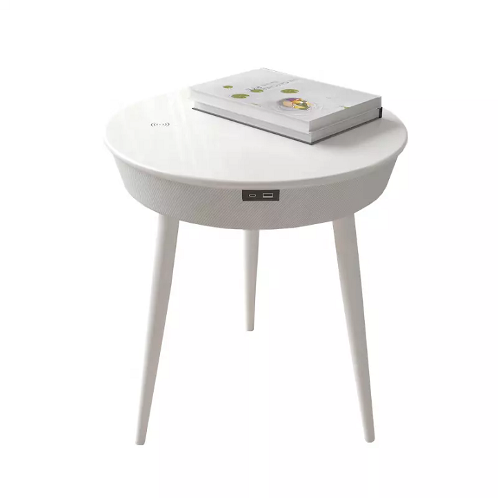 Luxury Modern Side Table with Wireless Charge USB Ports Stereo Speaker Bedroom Furniture Smart End Table
