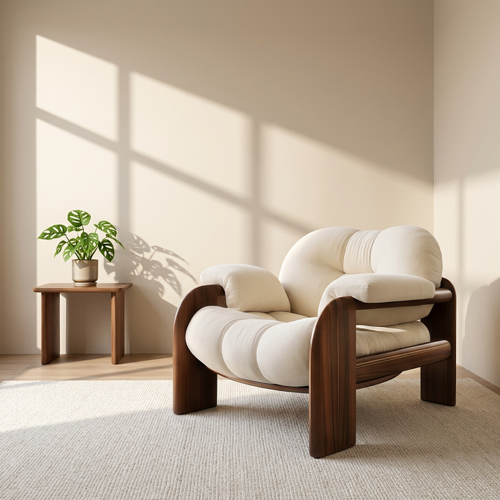 Nordic Boucle Fabric Single Armchair Beige Velvet Leisure Chair for Home Office Bedroom Hotel Park Living Room Dining Outdoor